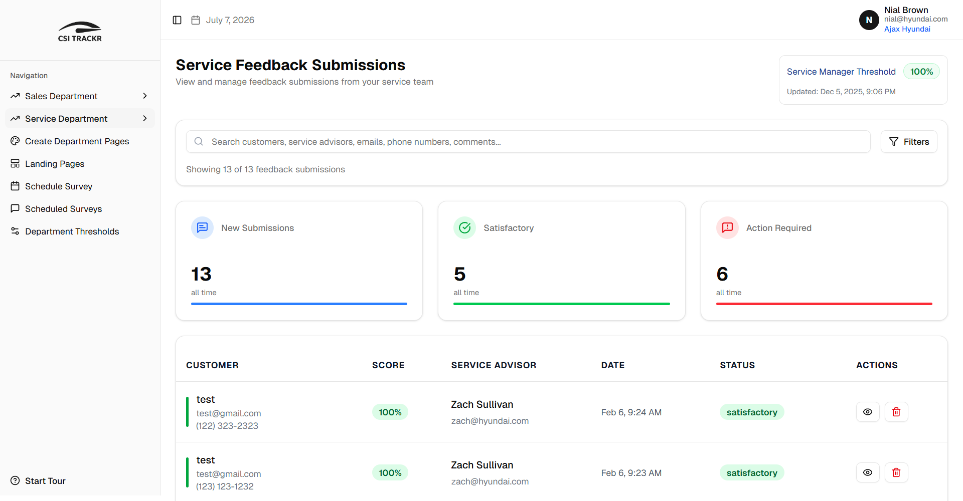 CSITRACKR unified dashboard landing page with CSI Management and Review Routing cards