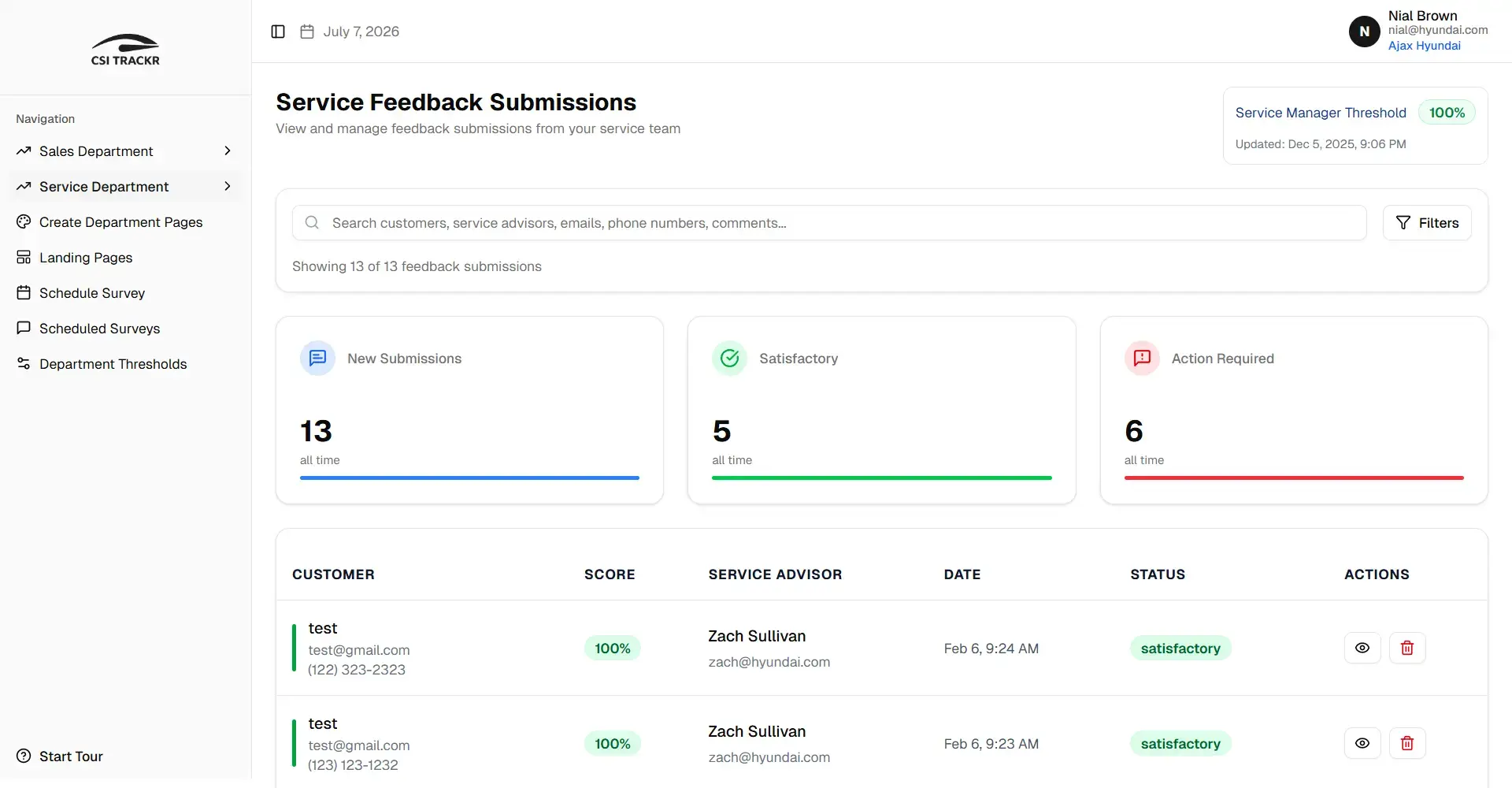 CSITRACKR unified dashboard landing page with CSI Management and Review Routing cards