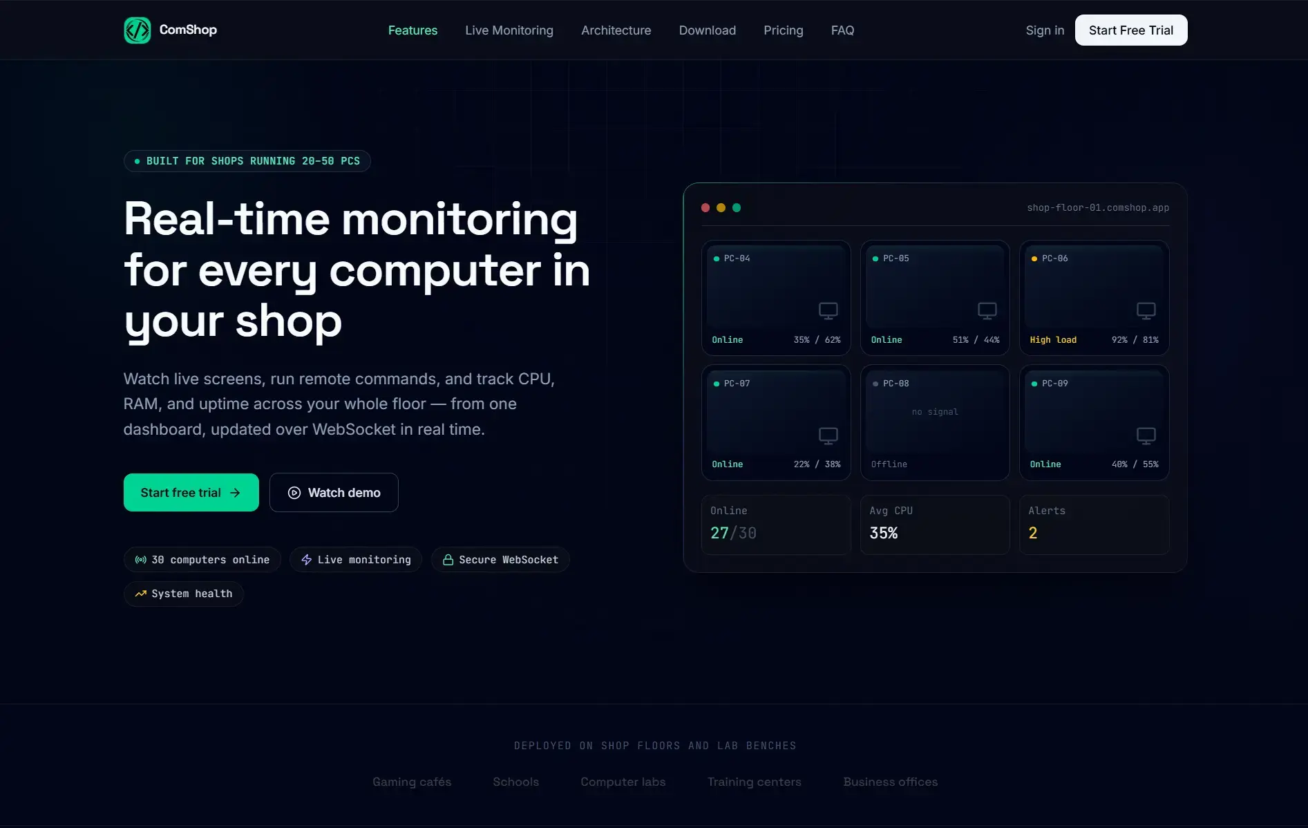 ComShop landing page
